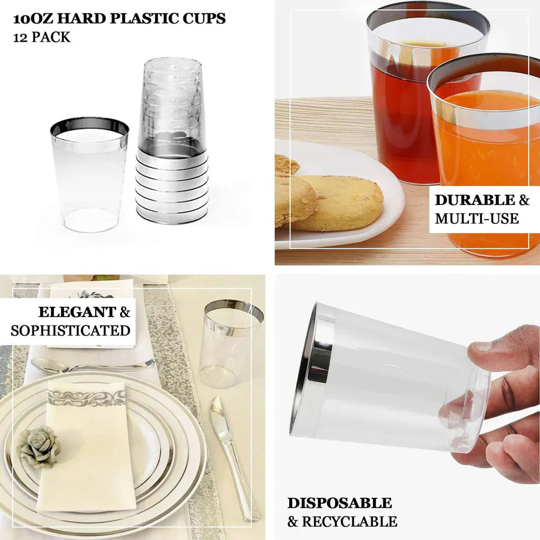 25 pcs 10 oz. Transparent  Plastic Cups Disposable Tableware with Gold Rim - Dusty Sage Green PLST_CU0035_087GD