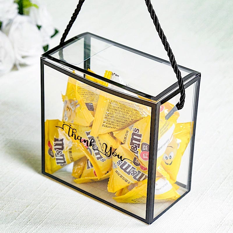 25 PVC Favor Boxes with Rope Handles and Thank You Print - Clear