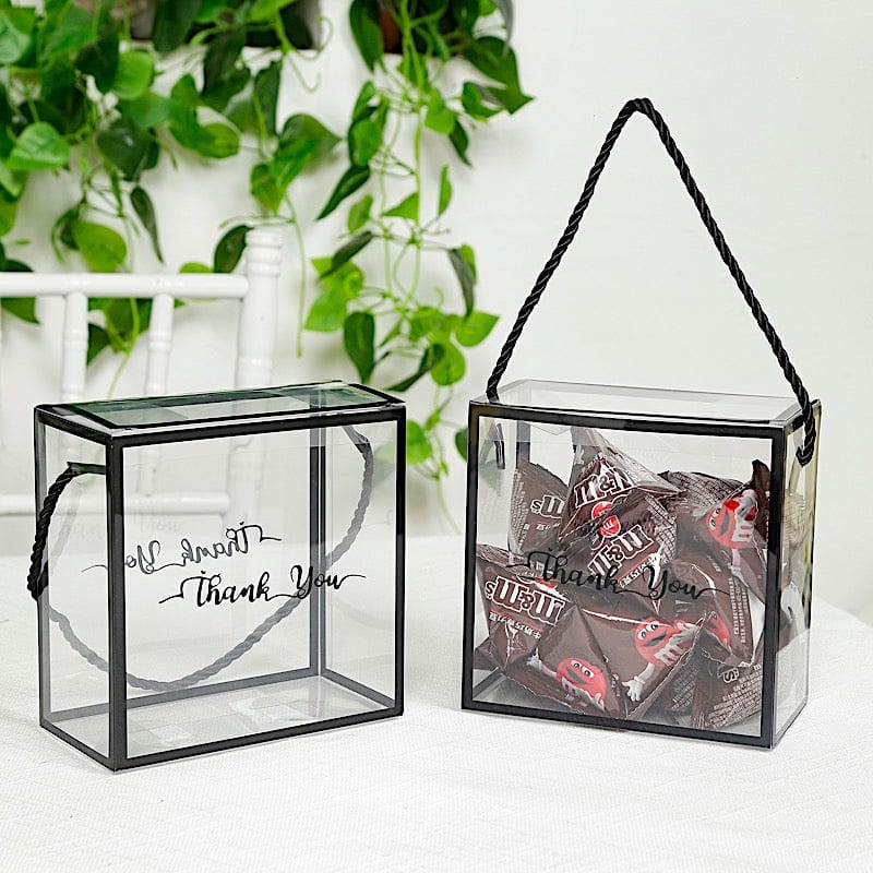 25 PVC Favor Boxes with Rope Handles and Thank You Print - Clear