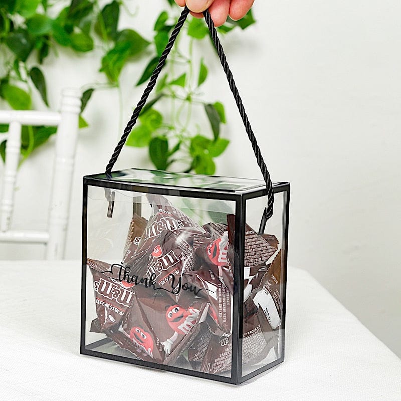 25 PVC Favor Boxes with Rope Handles and Thank You Print - Clear