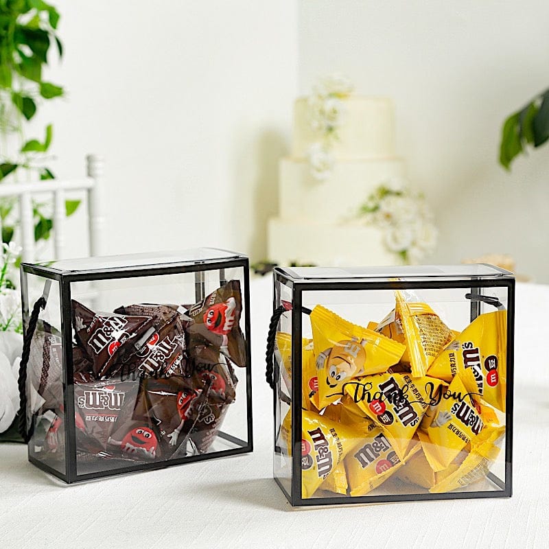 25 PVC Favor Boxes with Rope Handles and Thank You Print - Clear