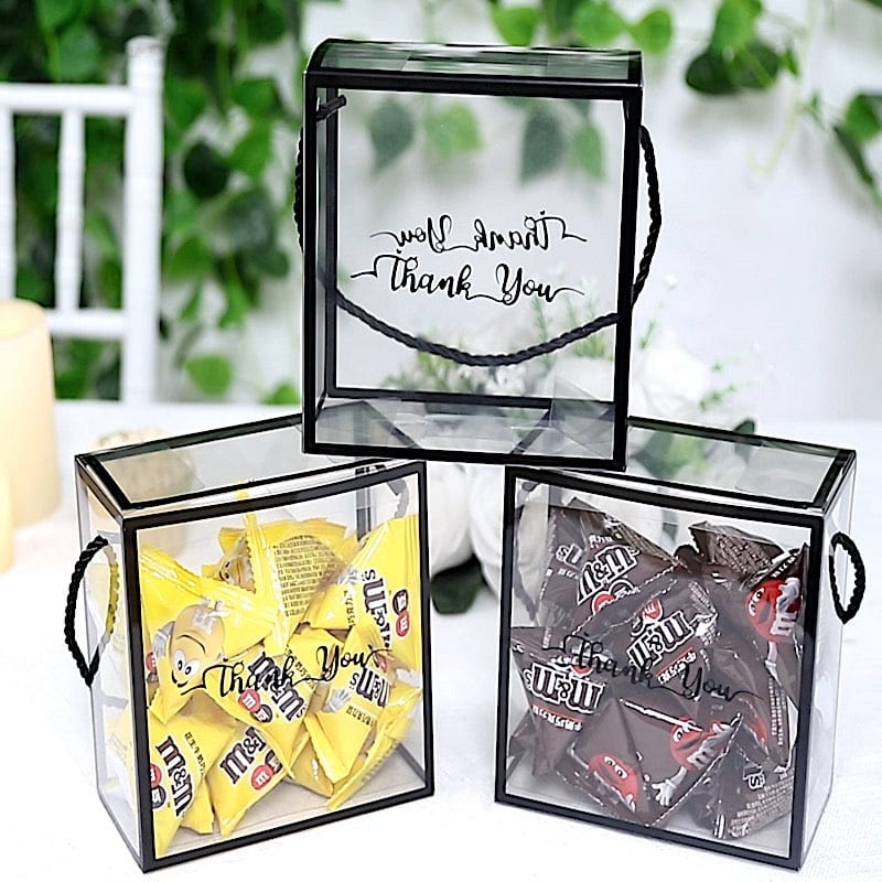 25 PVC Favor Boxes with Rope Handles and Thank You Print - Clear