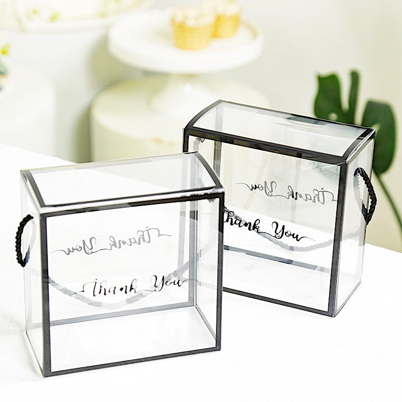 25 PVC Favor Boxes with Rope Handles and Thank You Print - Clear