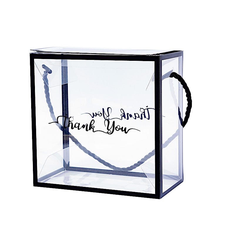 25 PVC Favor Boxes with Rope Handles and Thank You Print - Clear