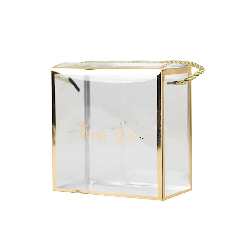 25 PVC Favor Boxes with Rope Handles and Thank You Print - Gold and Clear BAG_PVC06_6X6_CLGD