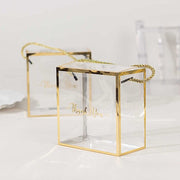 25 PVC Favor Boxes with Rope Handles and Thank You Print - Gold and Clear BAG_PVC06_6X6_CLGD