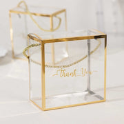 25 PVC Favor Boxes with Rope Handles and Thank You Print - Gold and Clear BAG_PVC06_6X6_CLGD