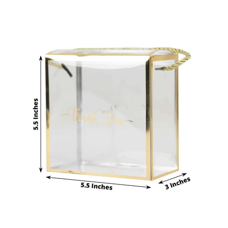 25 PVC Favor Boxes with Rope Handles and Thank You Print - Gold and Clear BAG_PVC06_6X6_CLGD