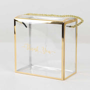 25 PVC Favor Boxes with Rope Handles and Thank You Print - Gold and Clear BAG_PVC06_6X6_CLGD