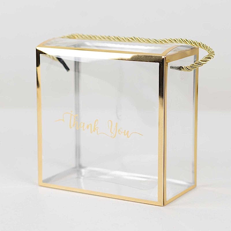 25 PVC Favor Boxes with Rope Handles and Thank You Print - Gold and Clear BAG_PVC06_6X6_CLGD
