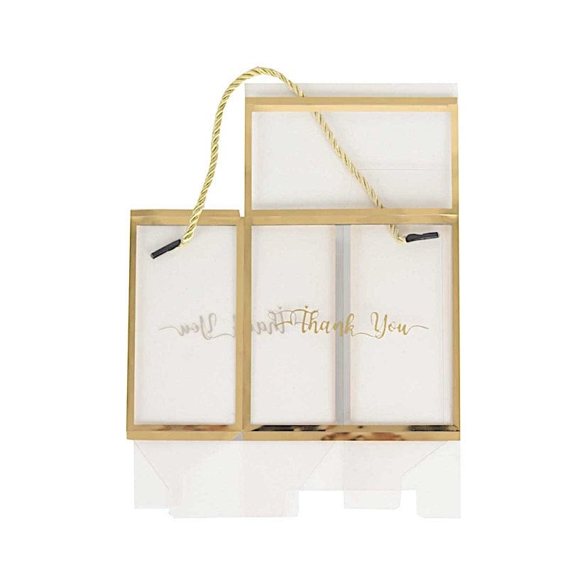 25 PVC Favor Boxes with Rope Handles and Thank You Print - Gold and Clear BAG_PVC06_6X6_CLGD