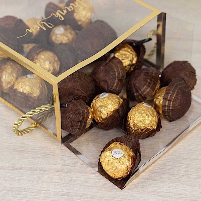 25 PVC Favor Boxes with Rope Handles and Thank You Print - Gold and Clear BAG_PVC06_6X6_CLGD