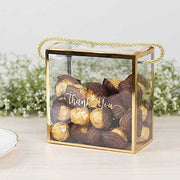 25 PVC Favor Boxes with Rope Handles and Thank You Print - Gold and Clear BAG_PVC06_6X6_CLGD