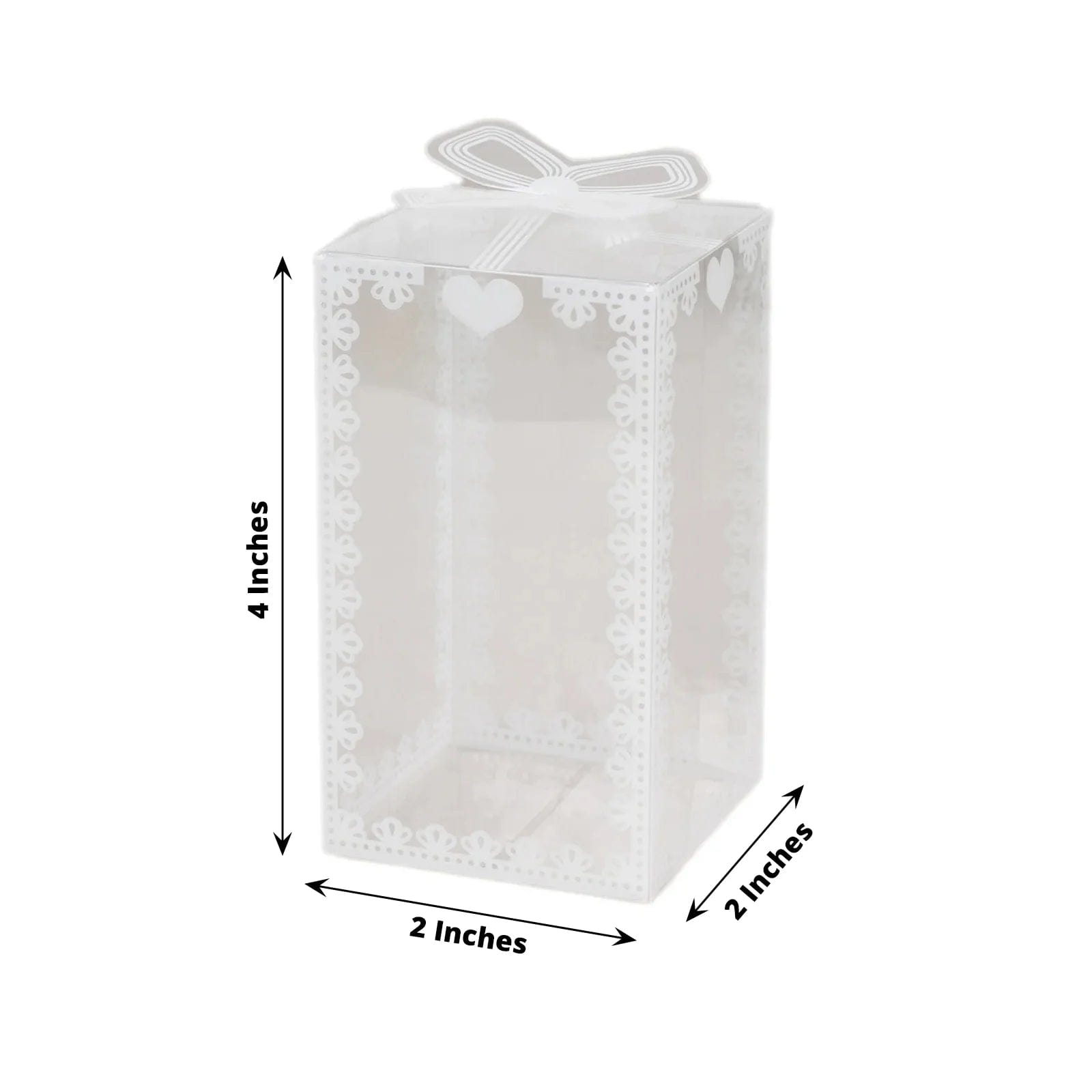 25 Rectangular Favor Boxes with Bowknot and Lace Pattern - Clear and White BOX_2X2X4_CLR