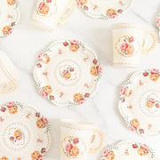 25 Rose Floral Print Paper Cups and Saucers Set - Disposable Tableware