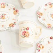 25 Rose Floral Print Paper Cups and Saucers Set - Disposable Tableware