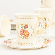 25 Rose Floral Print Paper Cups and Saucers Set - Disposable Tableware