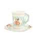 25 Rose Floral Print Paper Cups and Saucers Set - Disposable Tableware DSP_PPCU_TEA01_TURQ