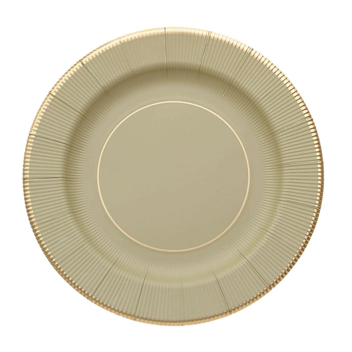25 Round 13" Disposable Paper Charger Plates with Metallic Rim DSP_CHRG_R0011_KHAKI