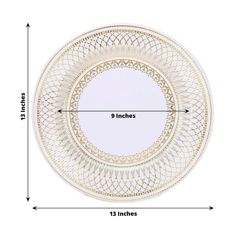 25 Round 13" Vintage Style Paper Serving Plates - Gold and White DSP_CHRG_R0021_WHTGD