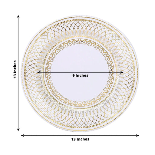 25 Round 13" Vintage Style Paper Serving Plates - Gold and White DSP_CHRG_R0021_WHTGD