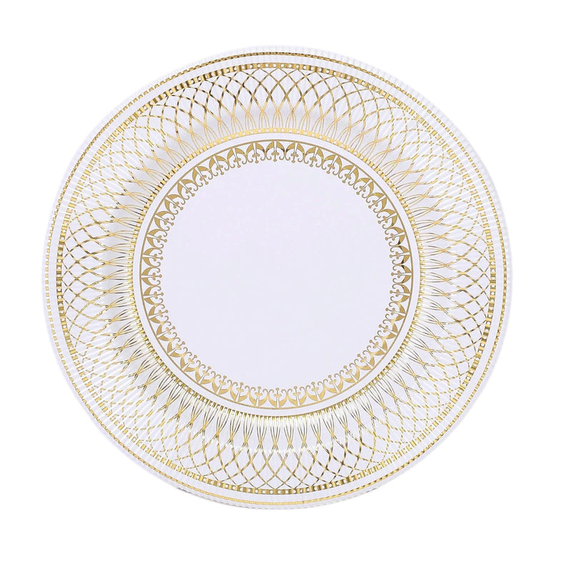 25 Round 13" Vintage Style Paper Serving Plates - Gold and White DSP_CHRG_R0021_WHTGD