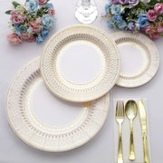 25 Round 13" Vintage Style Paper Serving Plates - Gold and White DSP_CHRG_R0021_WHTGD