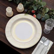 25 Round 13" Vintage Style Paper Serving Plates - Gold and White DSP_CHRG_R0021_WHTGD