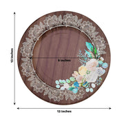 25 Round 13" Wood Print Paper Charger Plates with Floral Lace Rim - Brown and White DSP_CHRG_R0021_WHTBN