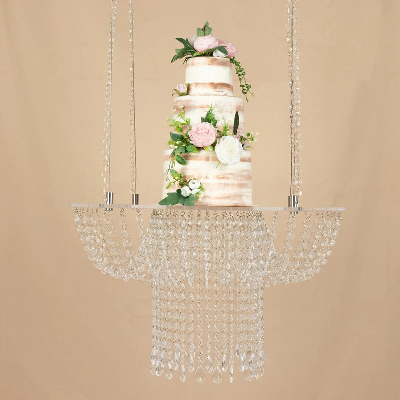 25" Round Acrylic Hanging Crystal Chandelier Cake Stand CHDLR_069_24_CLR