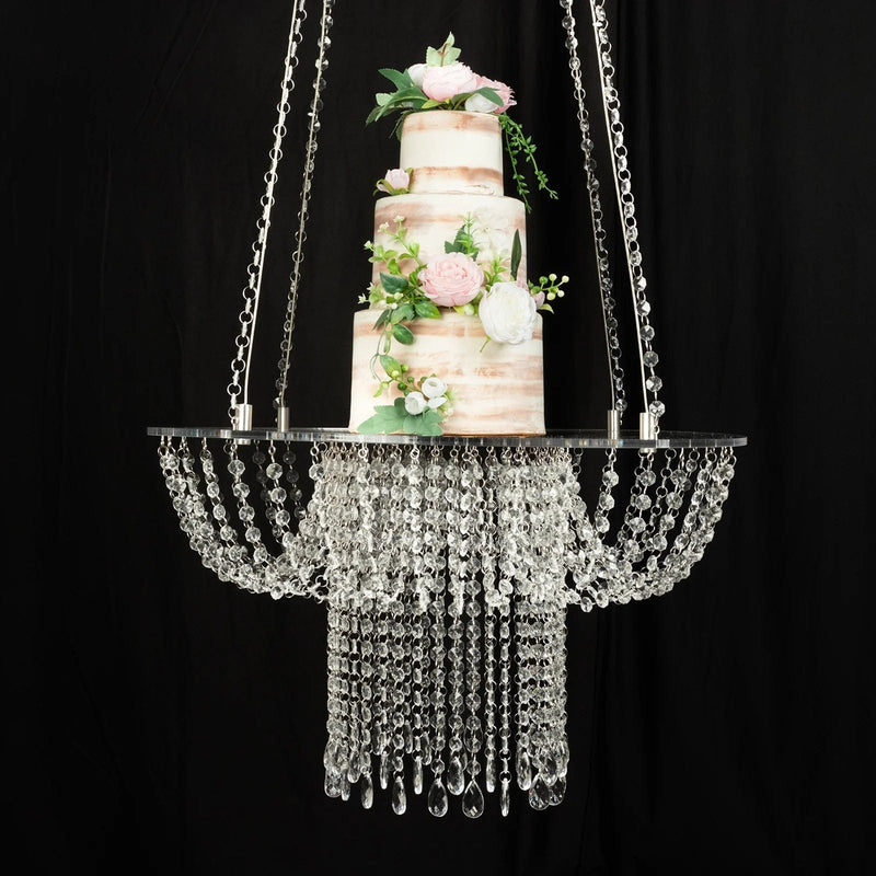 25" Round Acrylic Hanging Crystal Chandelier Cake Stand CHDLR_069_24_CLR
