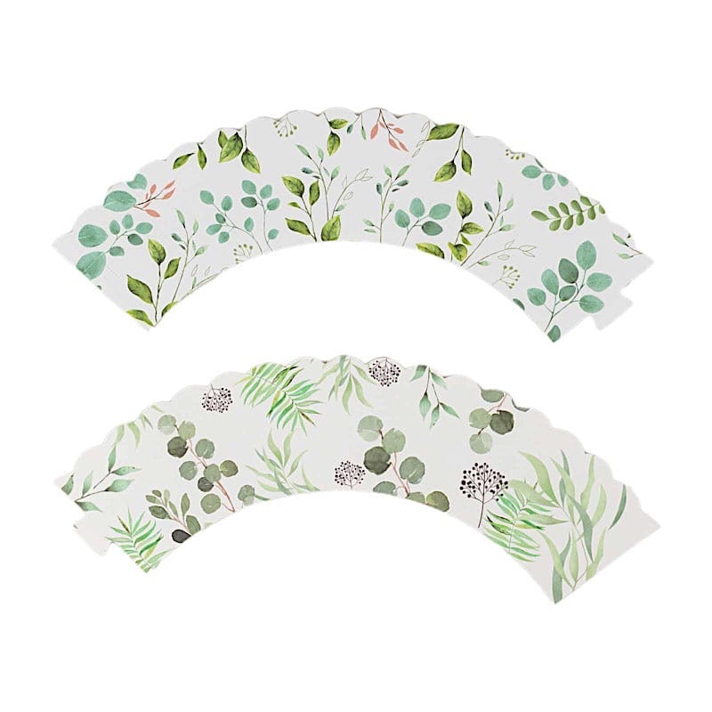 25 Round Paper Cupcake Wrappers with Eucalyptus Leaves Print - Green and White CAKE_WRAP_PAP05_GRN