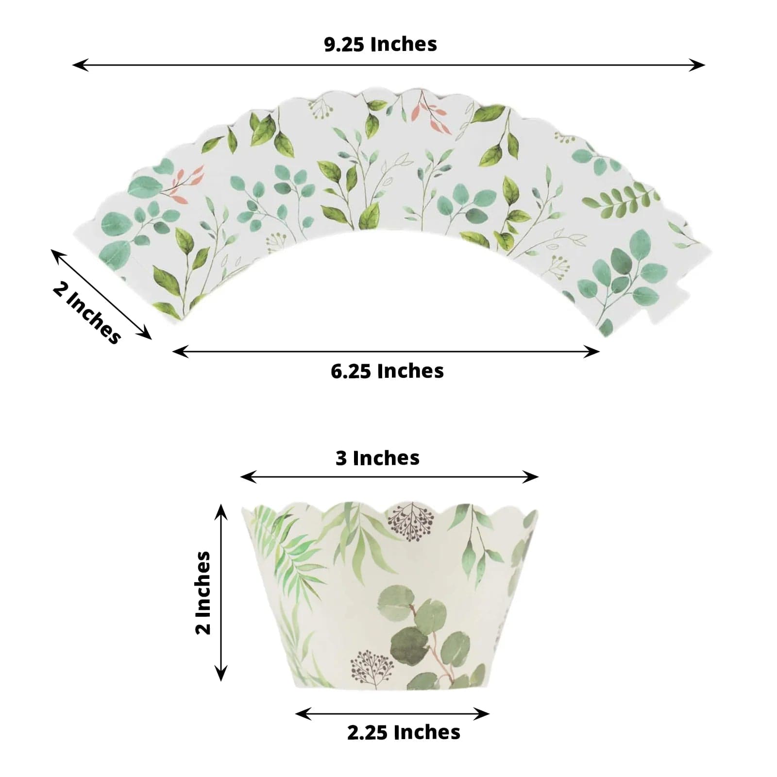 25 Round Paper Cupcake Wrappers with Eucalyptus Leaves Print - Green and White CAKE_WRAP_PAP05_GRN