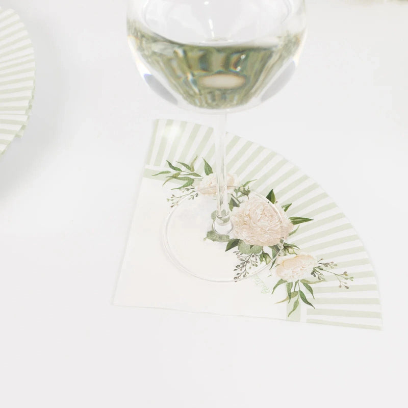 25 Round Paper Napkins with Floral Lined Pattern - White Sage Green NAP_BEV29_SAGE