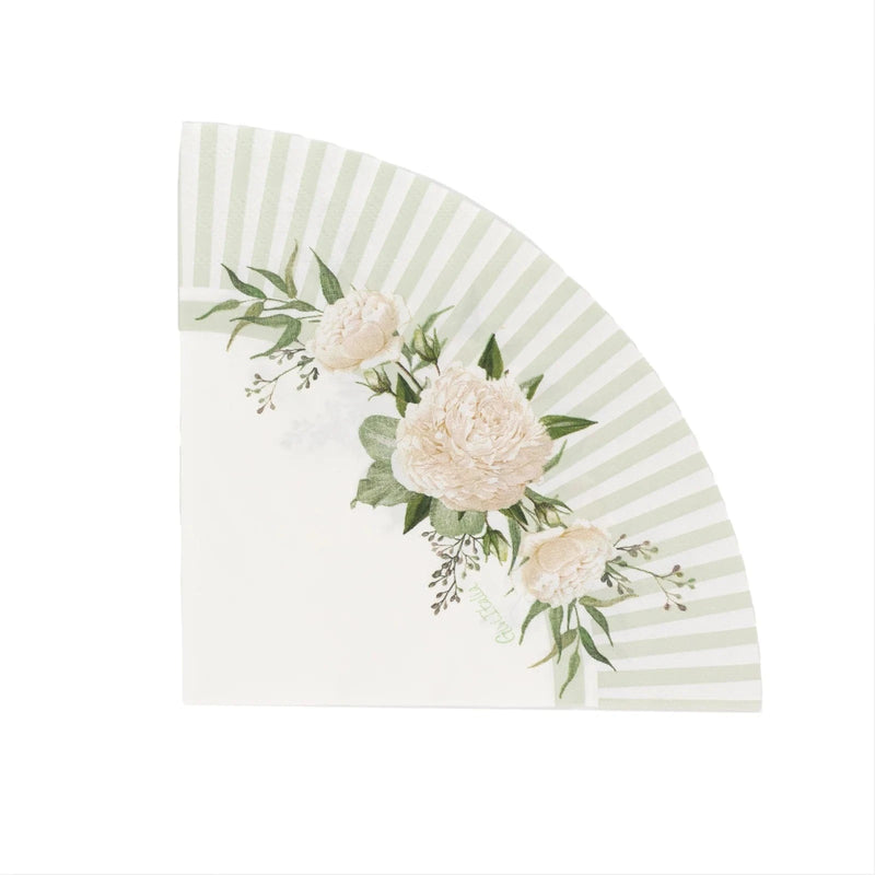 25 Round Paper Napkins with Floral Lined Pattern - White Sage Green NAP_BEV29_SAGE