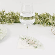 25 Round Paper Napkins with Floral Lined Pattern - White Sage Green NAP_BEV29_SAGE