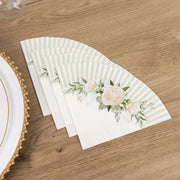 25 Round Paper Napkins with Floral Lined Pattern - White Sage Green NAP_BEV29_SAGE