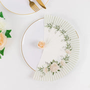 25 Round Paper Napkins with Floral Lined Pattern - White Sage Green NAP_BEV29_SAGE