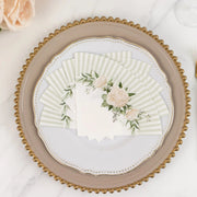 25 Round Paper Napkins with Floral Lined Pattern - White Sage Green NAP_BEV29_SAGE