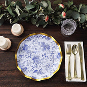 25 Round Paper Salad Dinner Plates with Gold Wavy Rim - Disposable Tableware