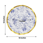 25 Round Paper Salad Dinner Plates with Gold Wavy Rim - Disposable Tableware