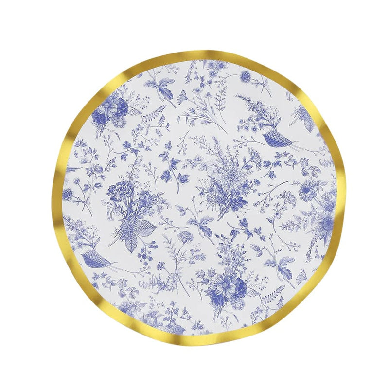 25 Round Paper Salad Dinner Plates with Gold Wavy Rim - Disposable Tableware DSP_PPR0018_8_BLUGD