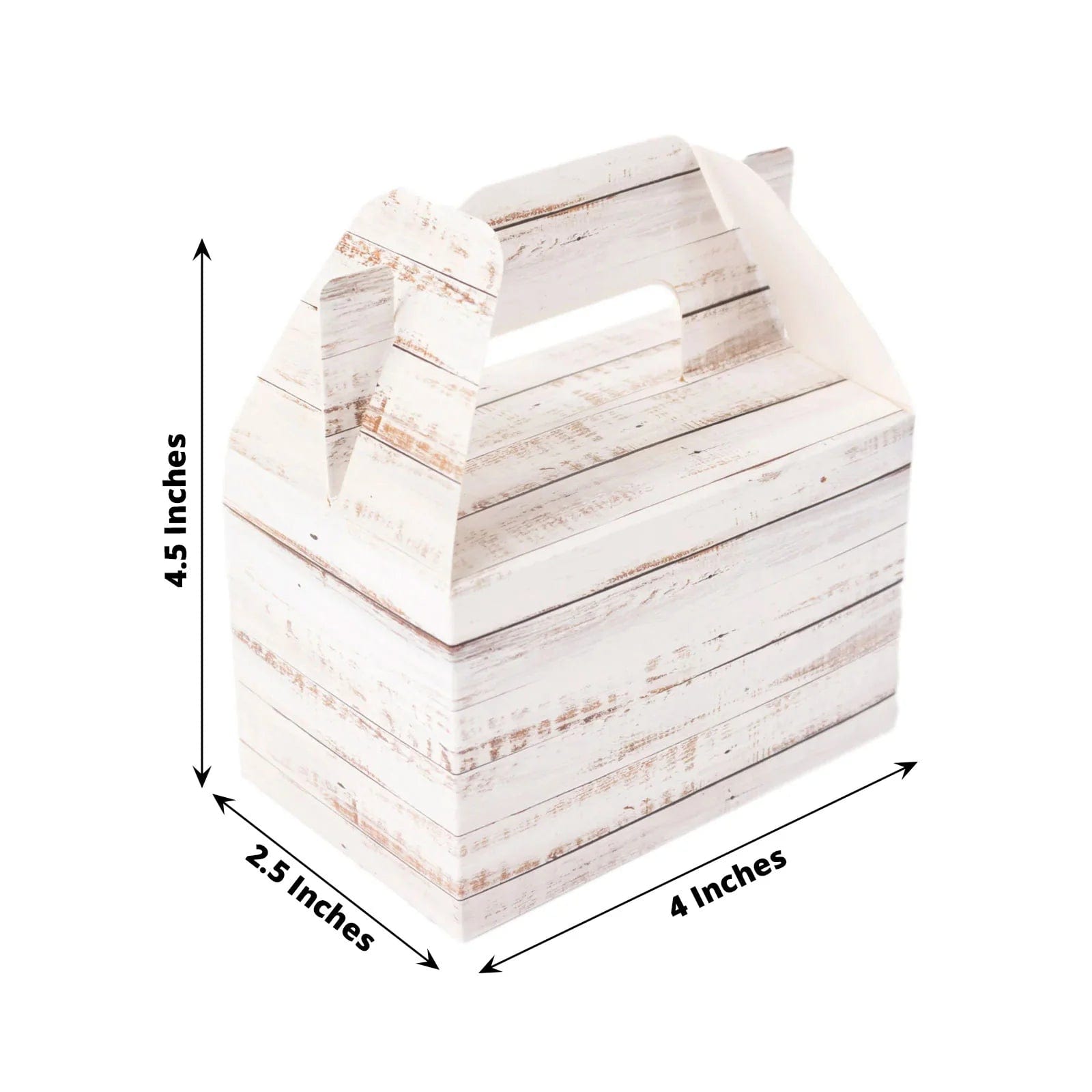 25 Rustic Party Favor Gift Gable Boxes with Wood Plank Pattern - White BOX_4X5_TOTE04_WHT