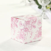 25 Square 3" x 3" Favor Boxes Floral Printed Gift Holders - White