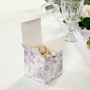 25 Square 3" x 3" Favor Boxes Floral Printed Gift Holders - White