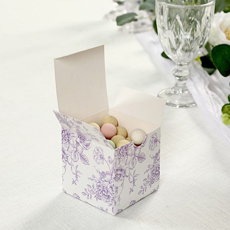 25 Square 3" x 3" Favor Boxes Floral Printed Gift Holders - White