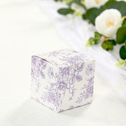 25 Square 3" x 3" Favor Boxes Floral Printed Gift Holders - White