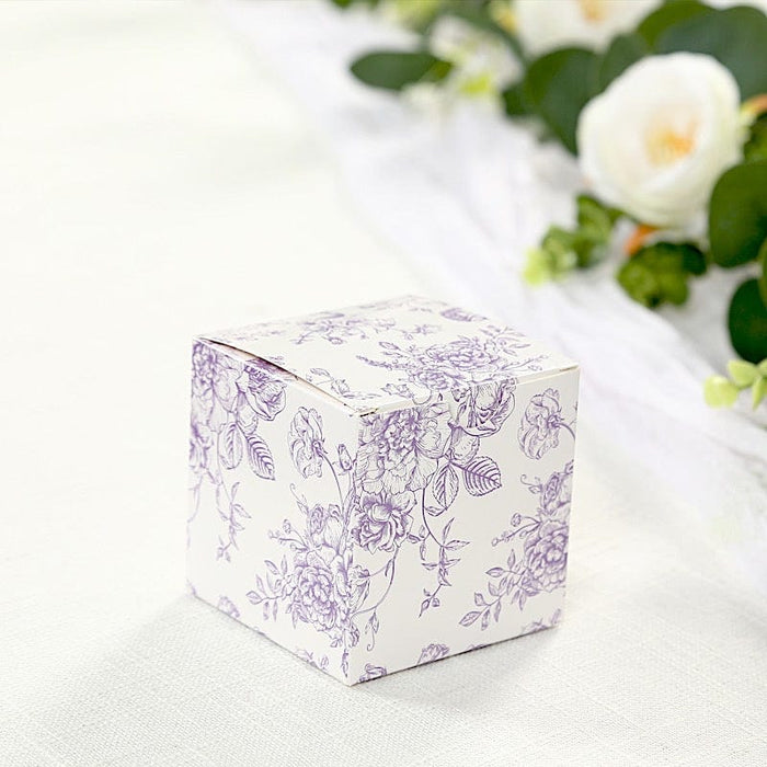 25 Square 3" x 3" Favor Boxes Floral Printed Gift Holders - White