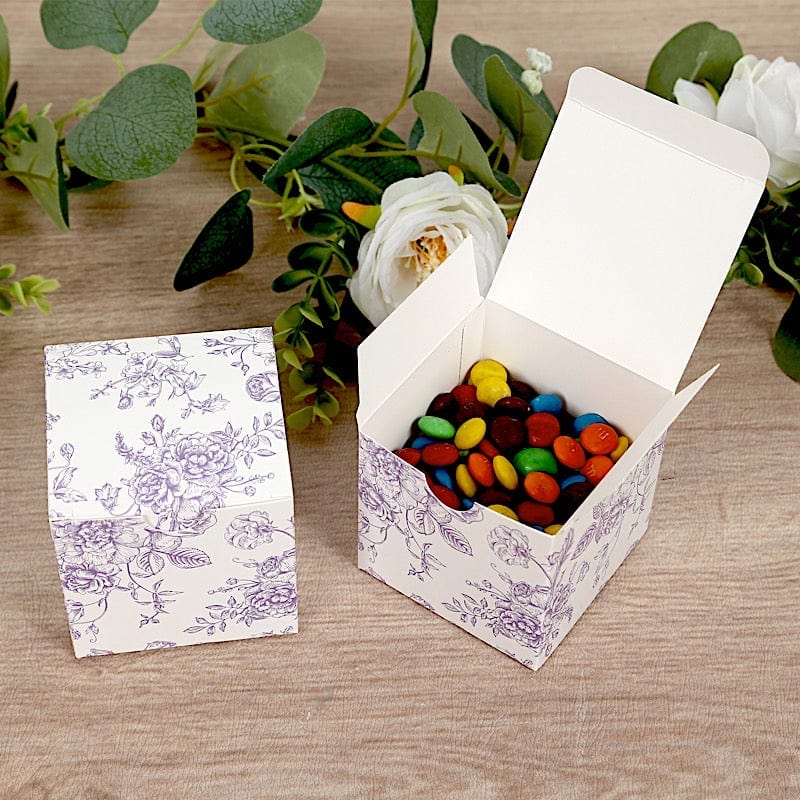 25 Square 3" x 3" Favor Boxes Floral Printed Gift Holders - White