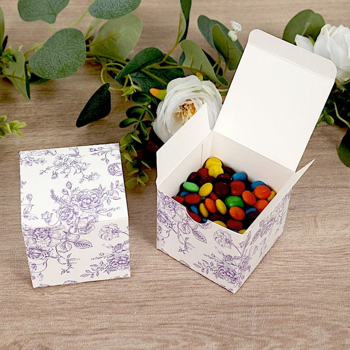 25 Square 3" x 3" Favor Boxes Floral Printed Gift Holders - White
